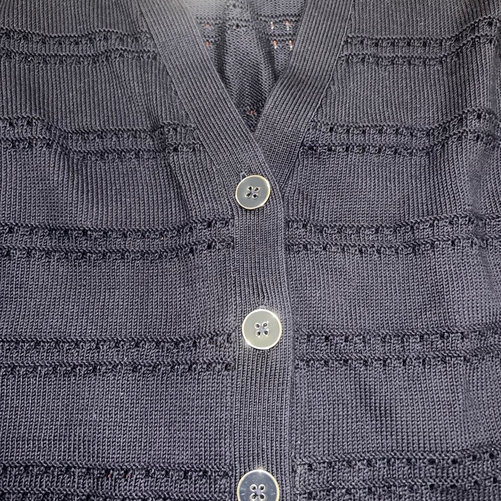 Talbots Navy V-NECK POINTELLE GIRLFRIEND CARDIGAN - Picture 4 of 5